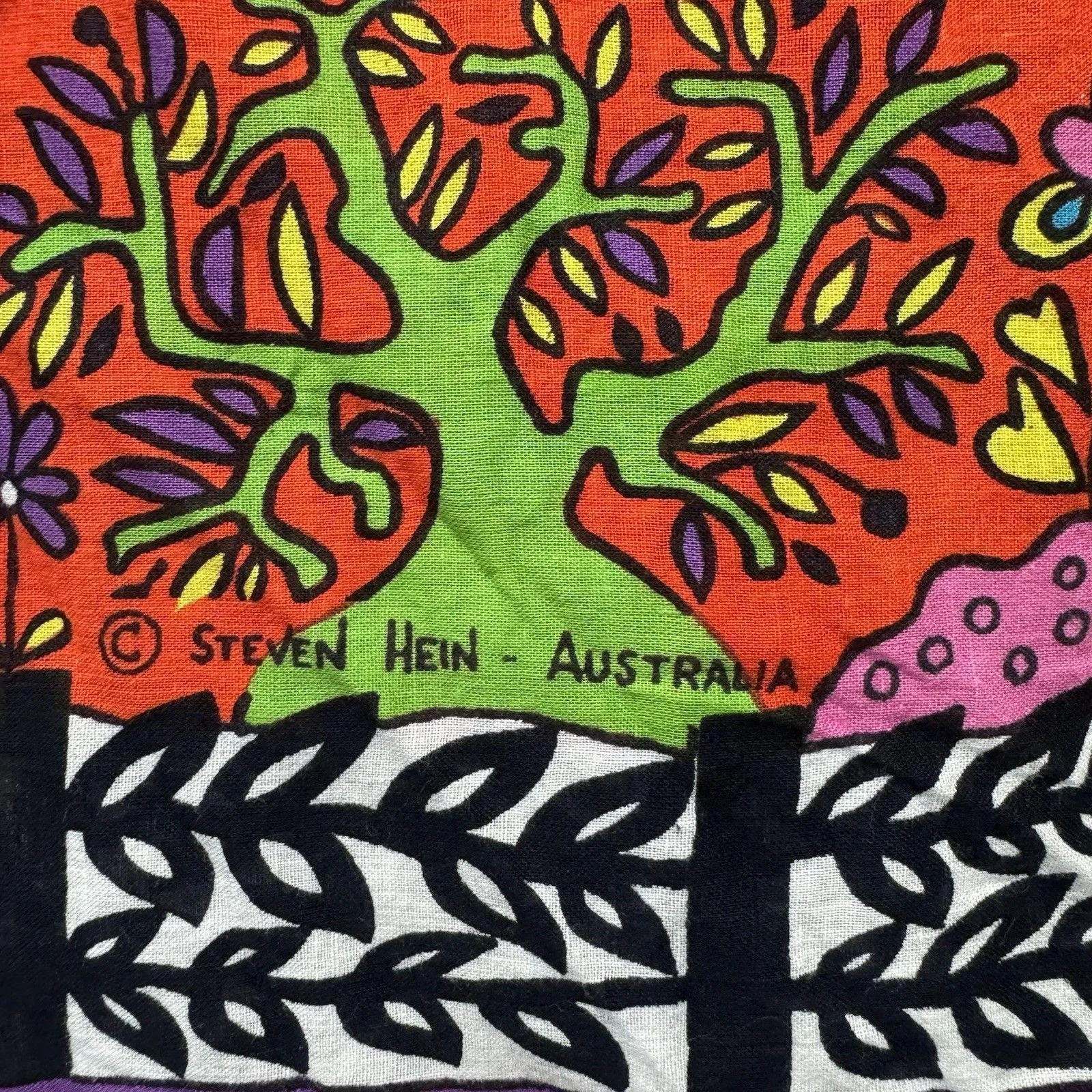 Steven Hein Australia Bright Block Print Cotton Scarf Wrap Rectangle 68 x 41 - Image 2