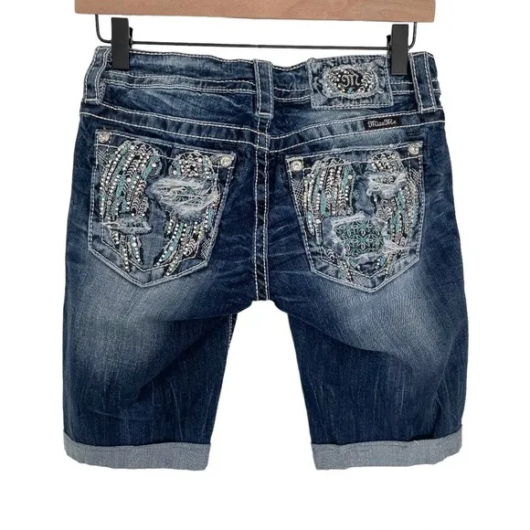 Miss Me Signature Crop Embellished Bermuda Shorts Sz 26 Angel Wings Distressed - Image 2