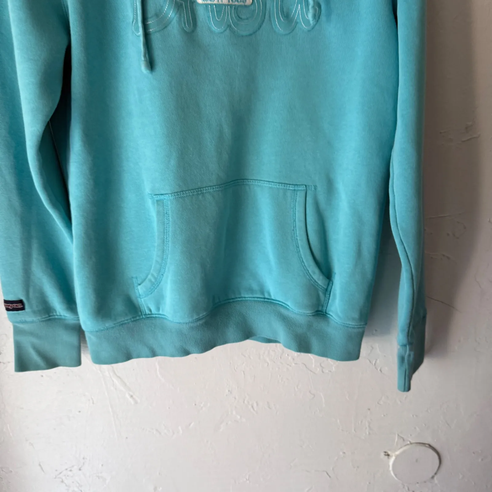 Jansport Vintage 90s Y2k Teal Blue Pullover Hoodie Sweatshirt Logo Women's L - Image 4