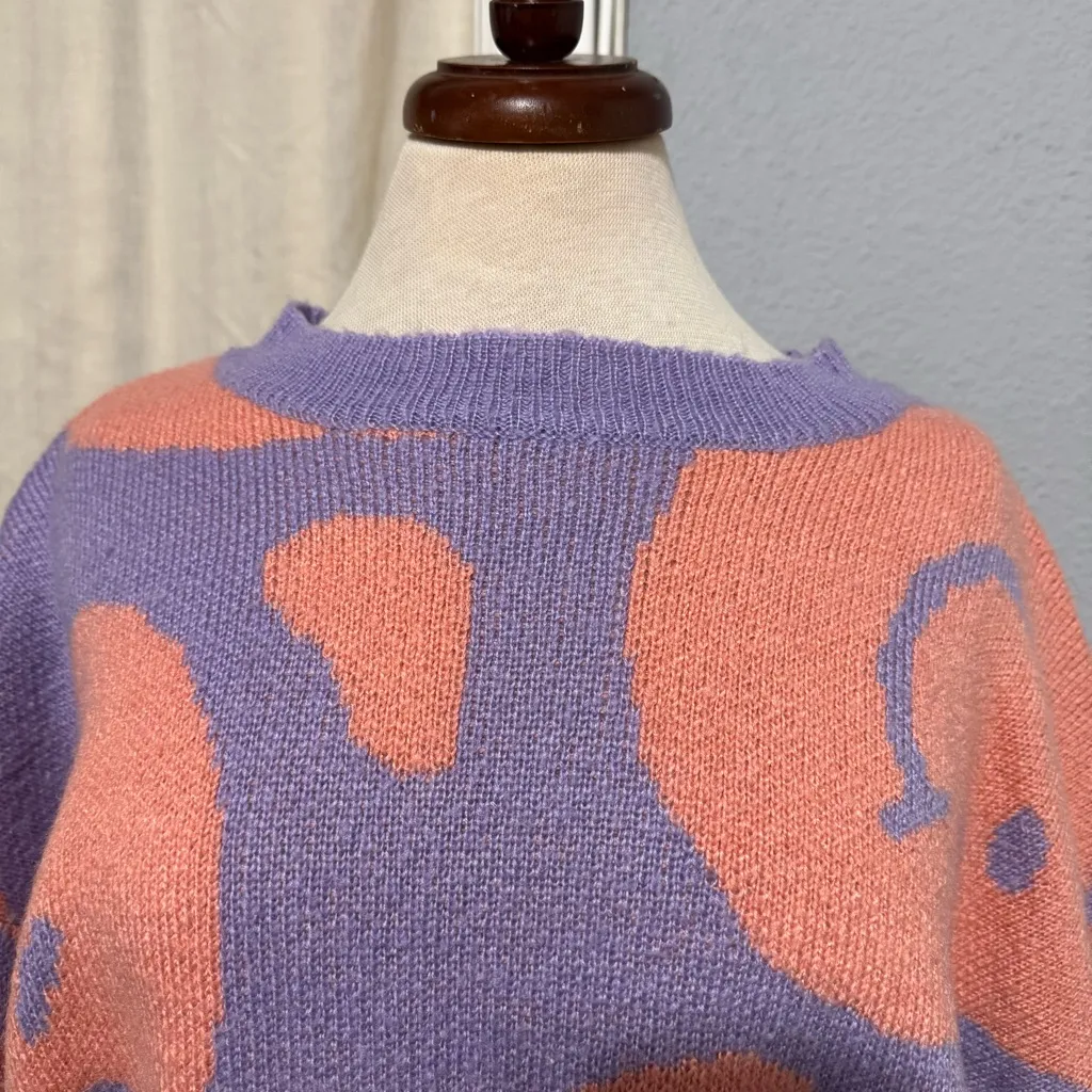 Bailey Rose Oversized Baggy Pullover Sweater Smiley Face Pink Purple Daze Knit S - Image 3