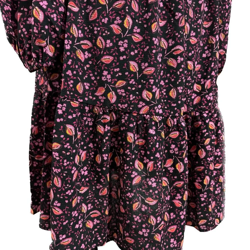 LONDON TIMES Smocked Long Sleeve Ruffle Dress Knee Length Floral Black NWT 8 - Image 5