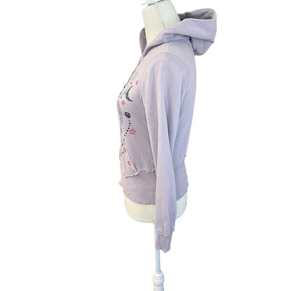 Y2K whimsigoth celestial cosmic purple zip up sweatshirt hoodie rhinestones - Image 5