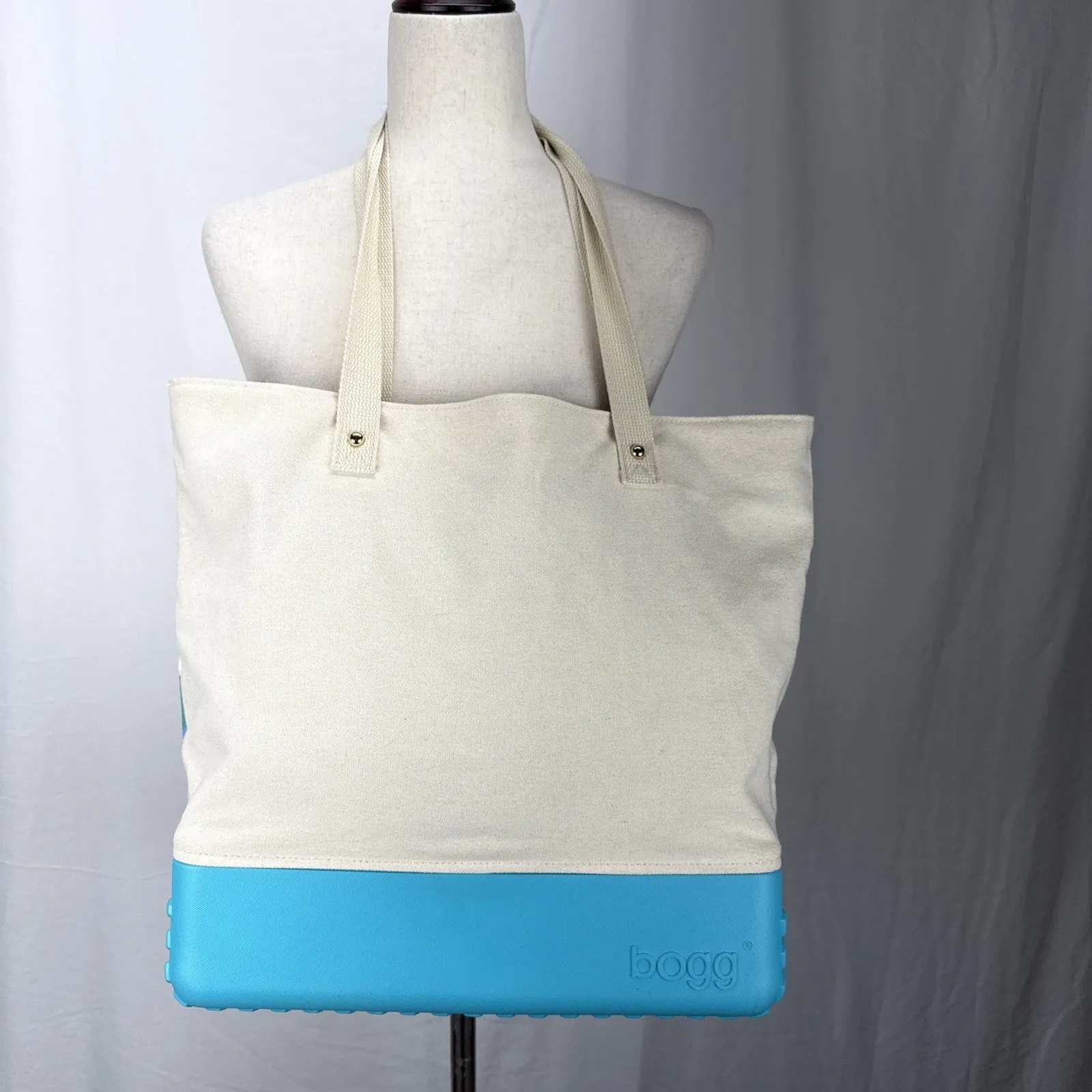 Bogg Printed Beige Canvas Tote Bag Slay All Day Waterproof Bottom Beach Wave - Image 3