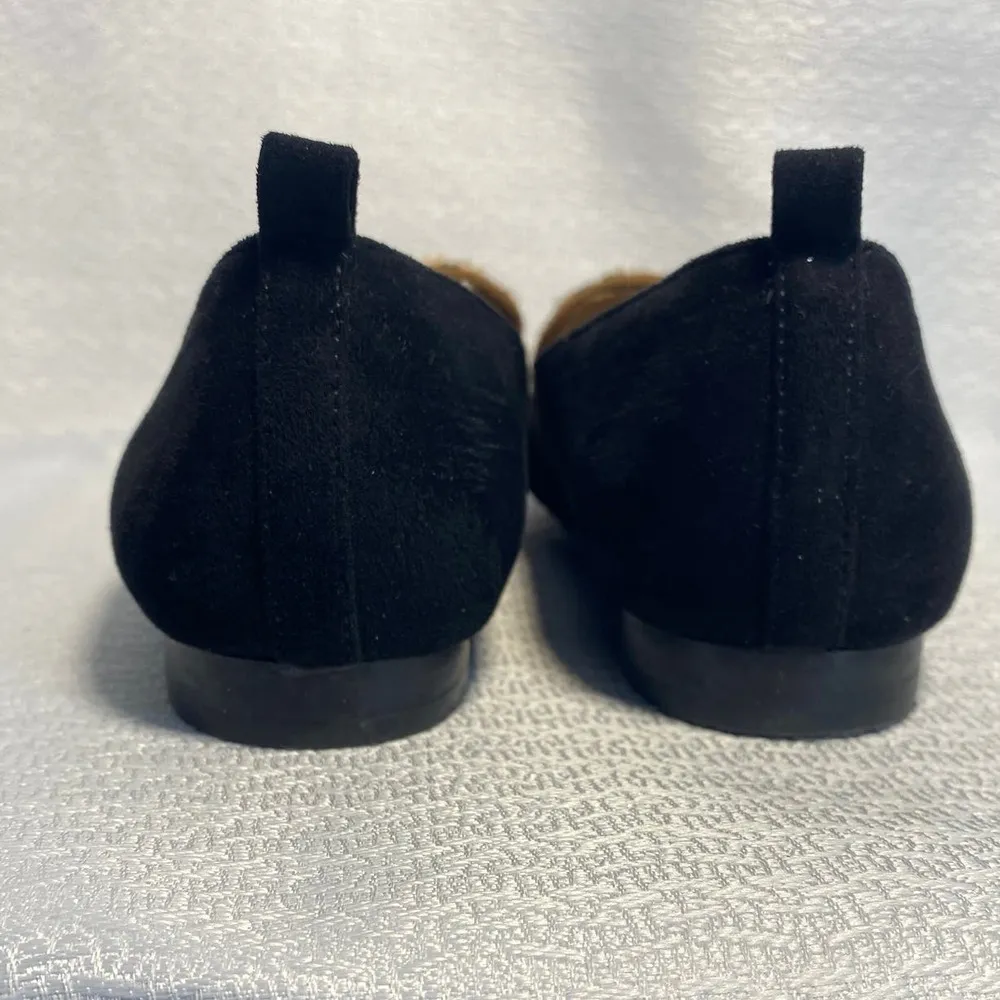 Baretraps Elliana Black Faux Suede Fuzzy Leopard Print Flats women sz 6.5 M - Image 6