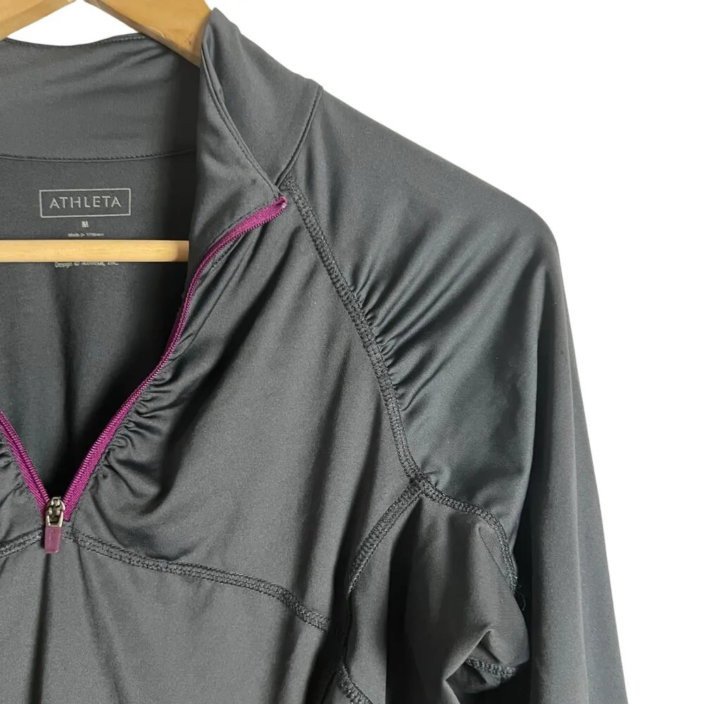 Athleta Interpid Sun Shield Gray Long Sleeve Quarter Zip Shirt Size Medium - Image 3