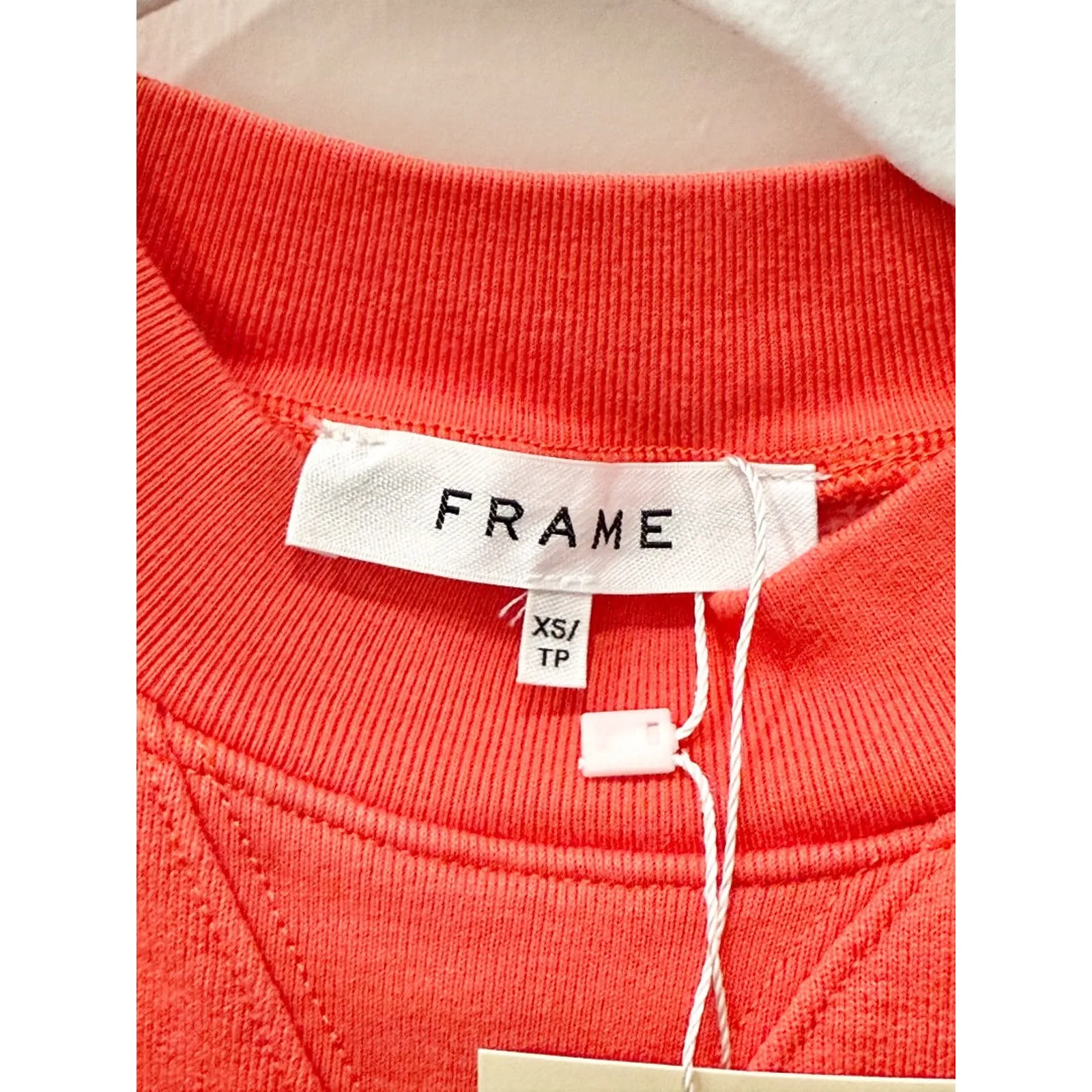 FRAME Ribbed Shirred Puff Sleeve Pullover Sweatshirt Sunkist Orange Women's XS - Image 5