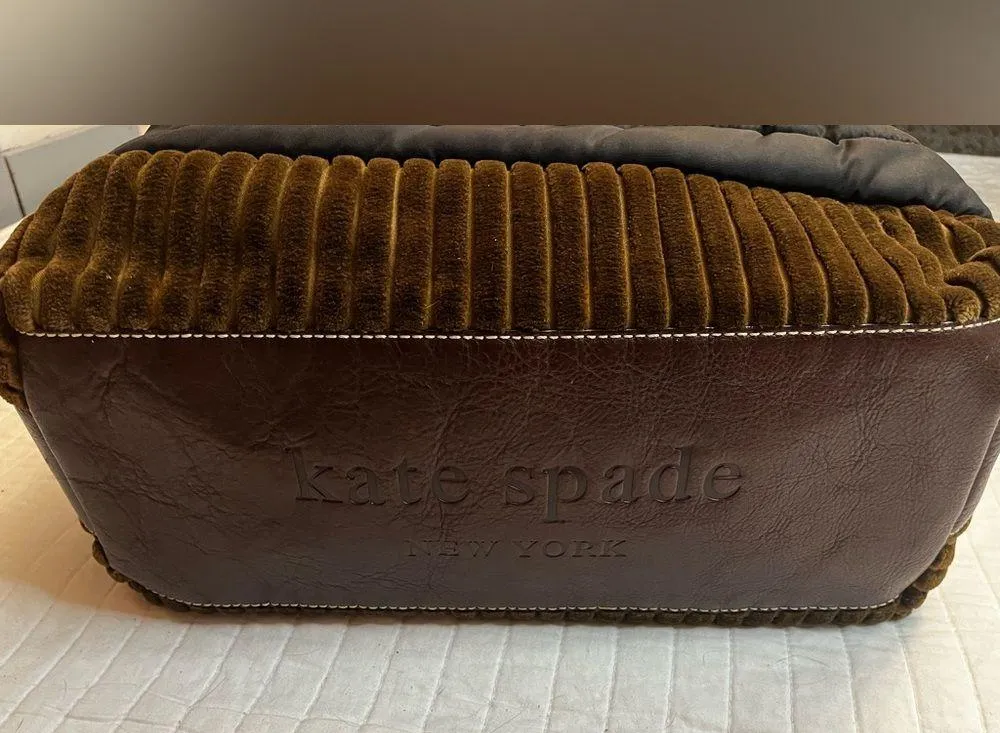 Kate Spade Quilting Stevie Bag Women Black Brown Nylon Corduroy Leather - Image 6