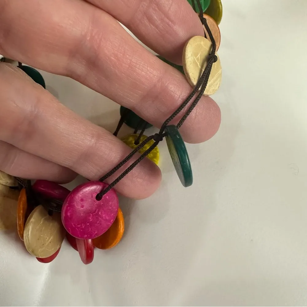 Hand Crafted Colorful Coconut Shell Beaded Multi Strand Necklace Pink - Image 4