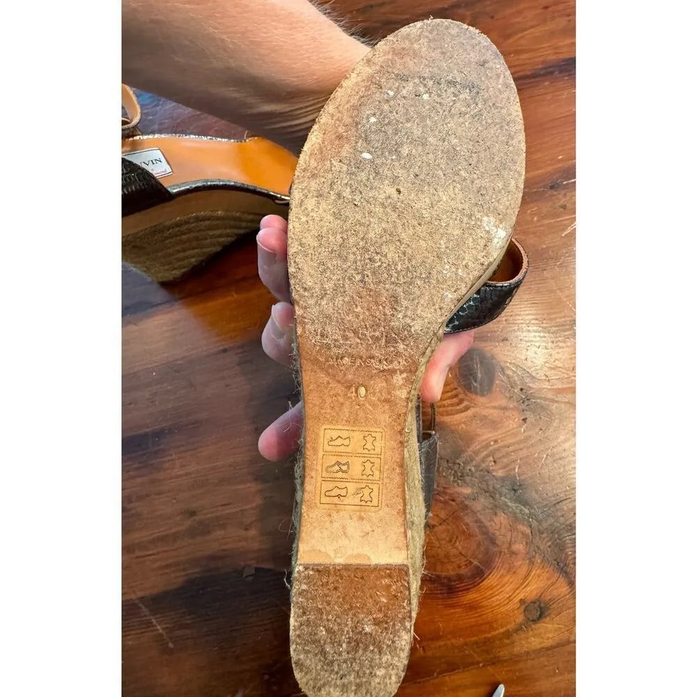 Lanvin Golden Metallic Leather Wedge Sandals Size 40 Lanvin Gold - Image 8