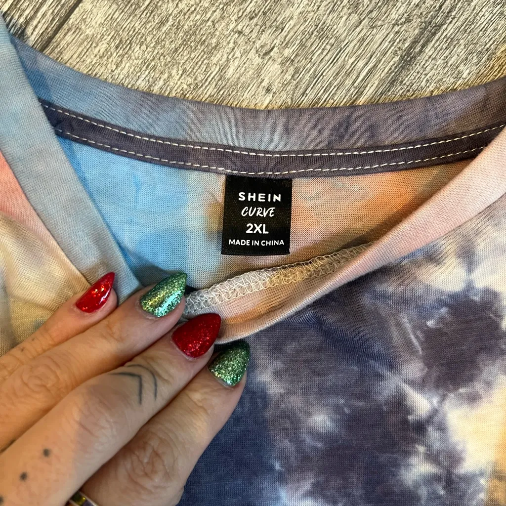 SHEIN Curve Plus Size 2XL Womens Pastel Tie-Dye T-Shirt Short Sleeves - Image 3