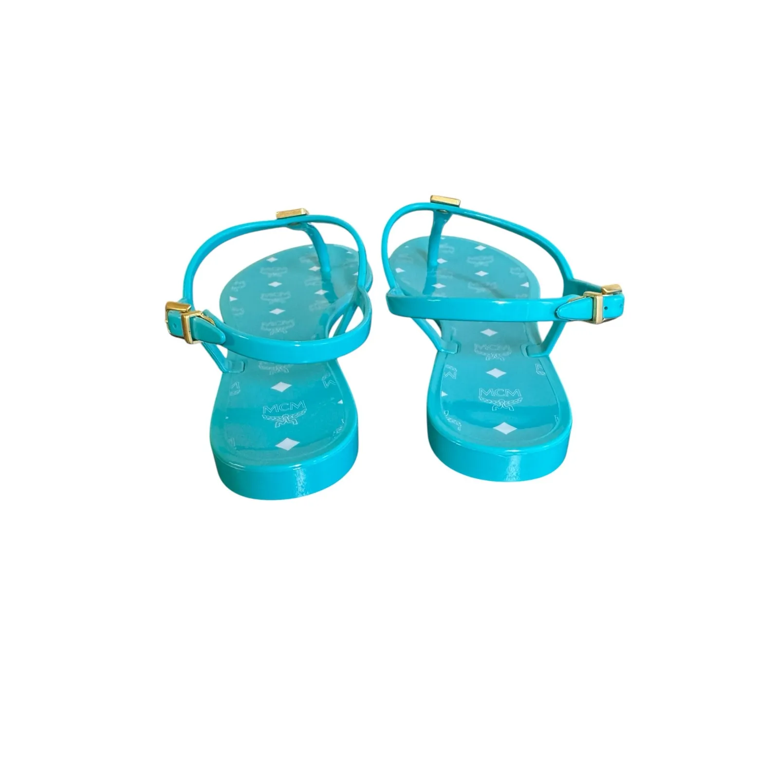 MCM NIB Monogram Jelly Sandals in Ceramic Size 38 - Image 10