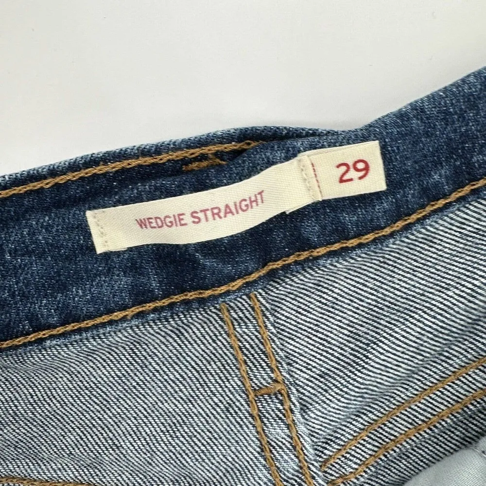 Levi’s Wedgie Straight Jeans Denim Button Fly Stretch Dark Wash Size 29 - Image 7
