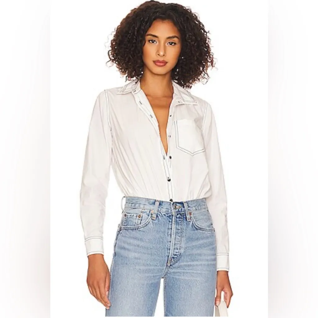 Free People Power Move‎ Bodysuit Top White with Black Contrast Stitching Size XS - Image 6