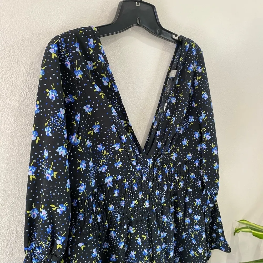 NWT ASOS | Shirred Waist Romper in Blue Ditsy Floral Print - Image 4