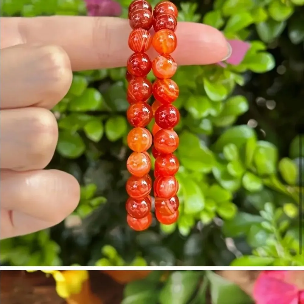 2 PCS Carnelian Beaded Stretch Bracelet Orange - Image 3