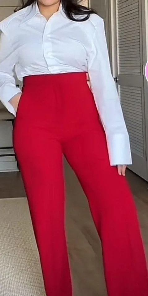 Zara New Bloggers Fav Red Low Rise Formal Pants Limited Studio Edition Size S - Image 2