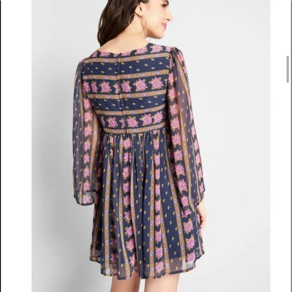 ModCloth Blue&Purple Floral Sweet Sixties Retro Babydoll Dress Sz.0 - Image 5