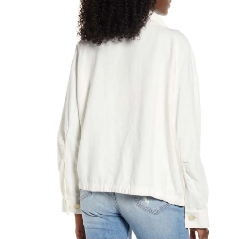 Blank NYC Linen Utility Jacket Lightweight Medium Cream White Button Front - Image 2