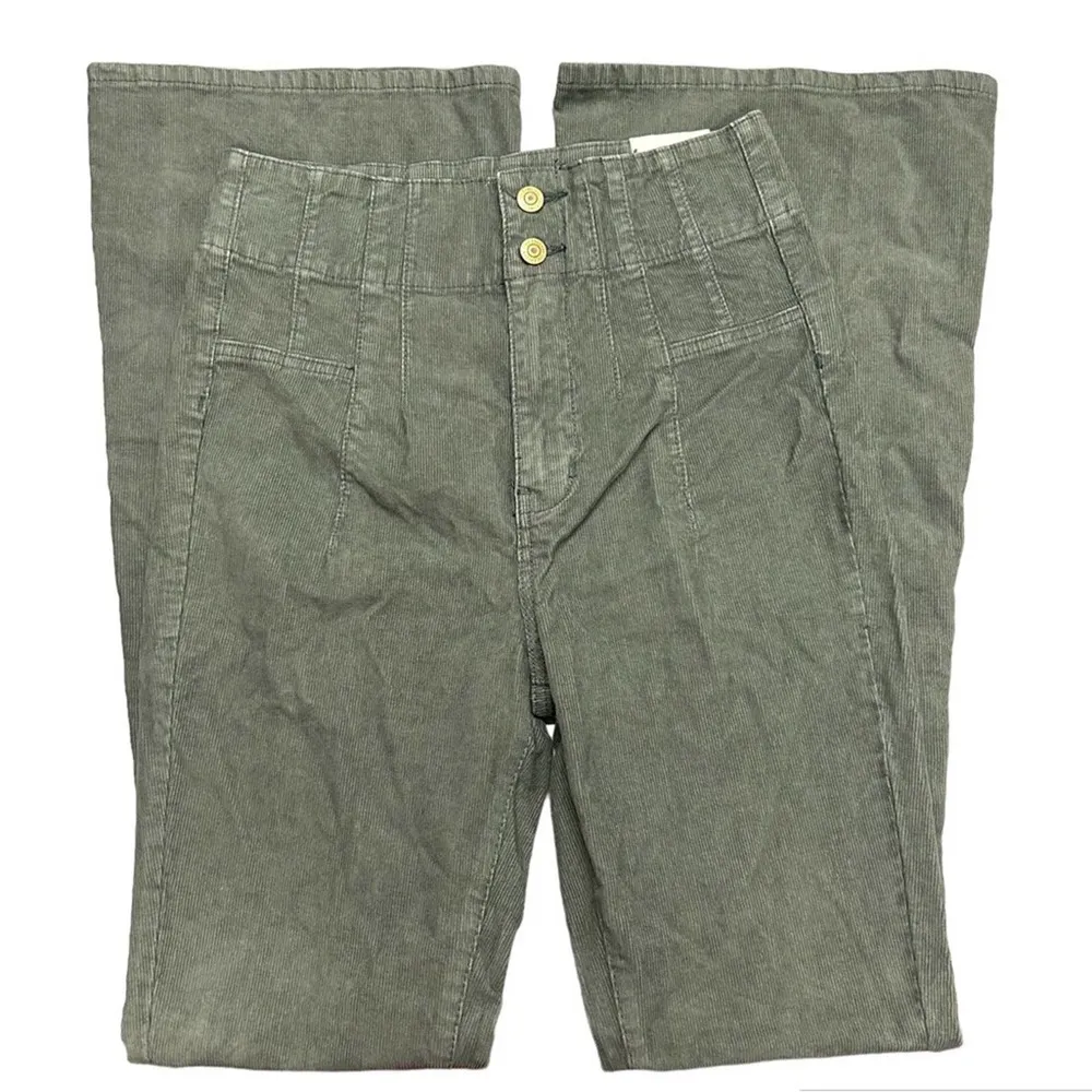 We The Free People Jayde Cord High Rise Flare Green Corduroy Pants Green Size 32 - Image 3