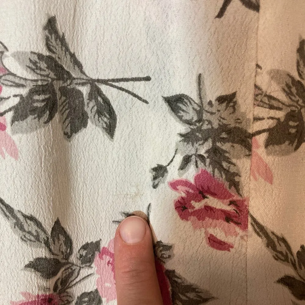 Vintage 90s Tangibles Lightweight Ivory White Pink Green Floral Button Tie Skirt Size M - Image 8