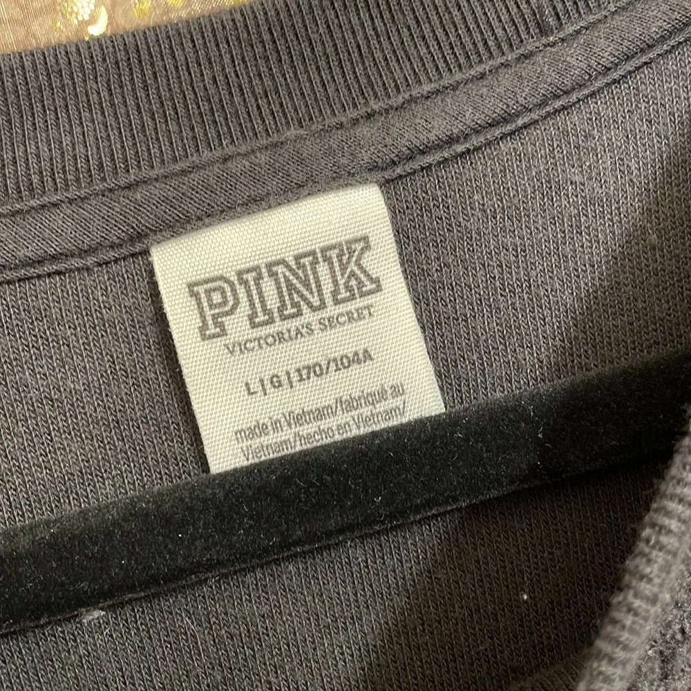 PINK Victorias Secret black fleece roses pullover sweater, oversized, size L GUC - Image 2