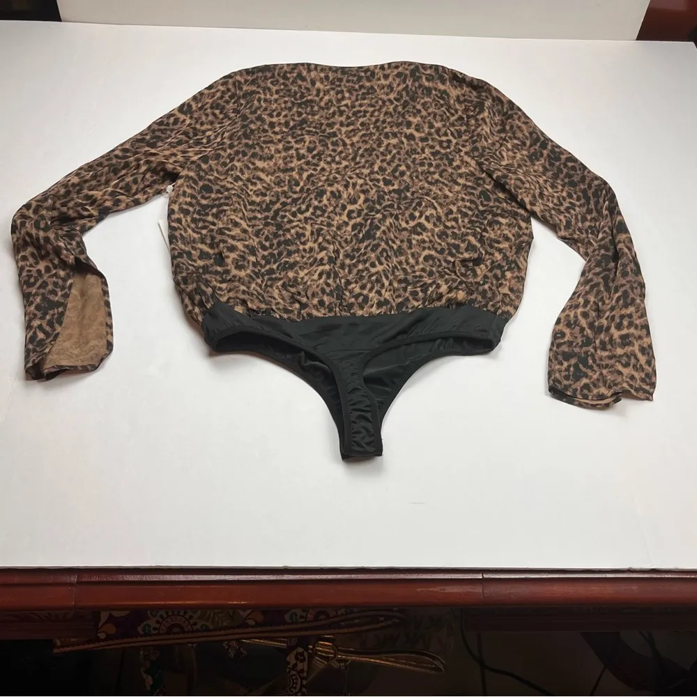 Good American Women SZ 1 Small Satin Wrap Bodysuit Sepia Leopard Long Sleeve NEW - Image 15