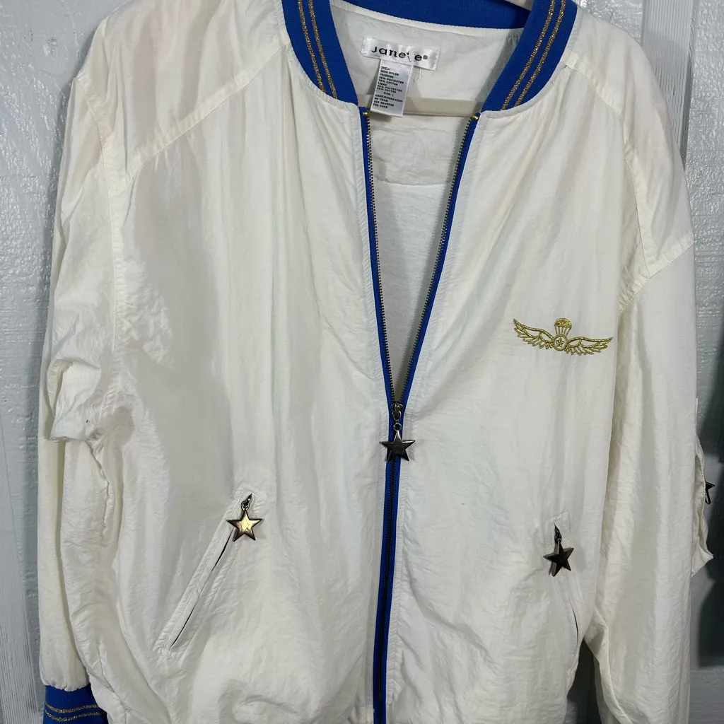 Janeve Vintage 1980s Womens Blue White Star Accents Windbreaker Size Large EUC - Image 3