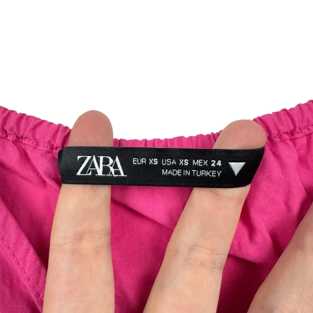 ZARA Hot Pink Puff Bubble Sleeve Tiered‎ Midi Dress Flowy Barbie Feminine XS - Image 14