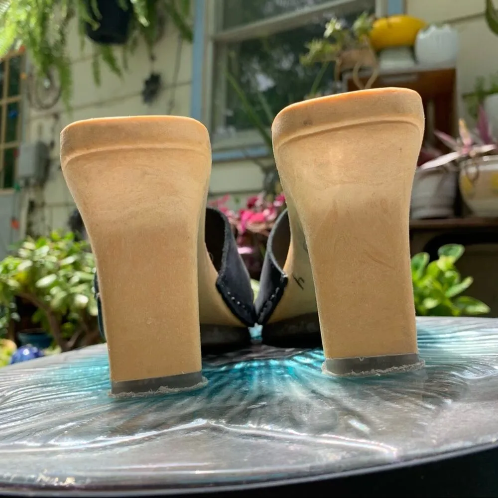 Vintage 90s does 70s black side slide resin heels Size 8 - Image 7