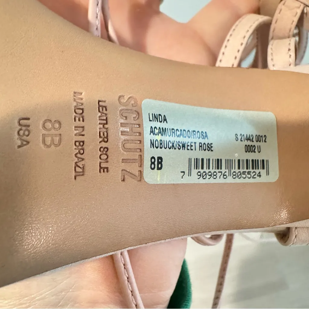 NWT Schutz Linda Nubuck Leather Strappy Heels in Sweet Rose Size 8B - Image 4
