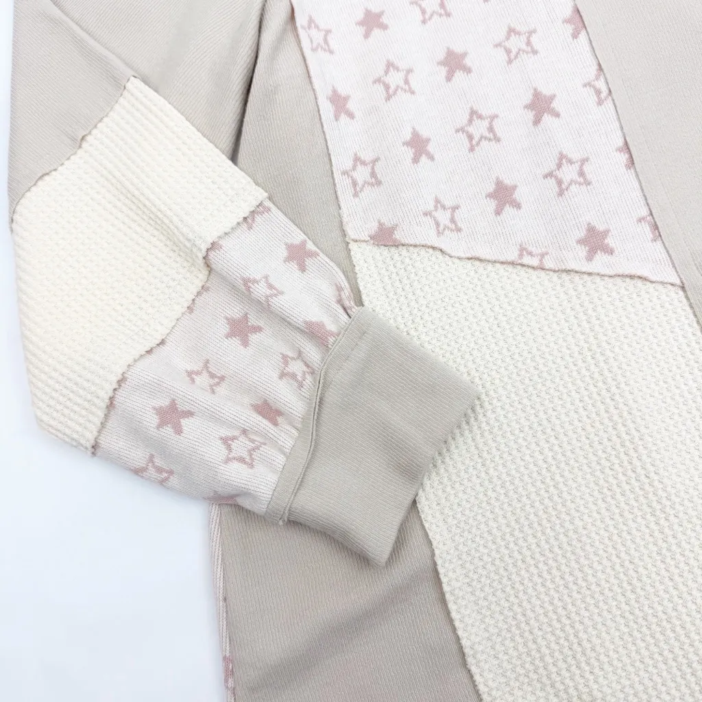 POL Oversized Patchwork Star Crewneck Pullover Long Sleeve Thermal Blush Ivory - Image 6