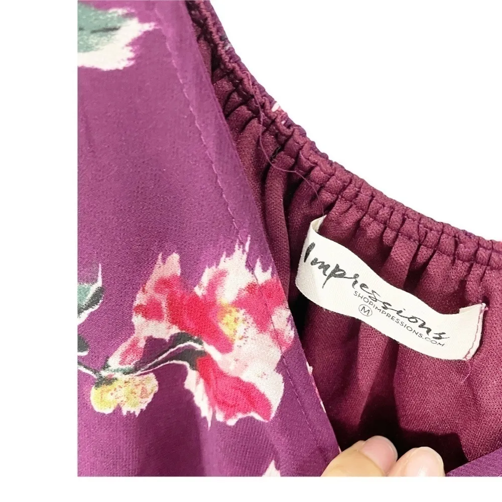 Impressions purple floral long sleeved slow shift dress womens size M - Image 3
