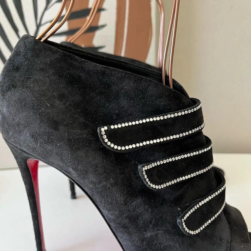 Christian Louboutin Heels Triplica Strass 100‎ Suede Booties Black Size EU 40 - Image 7