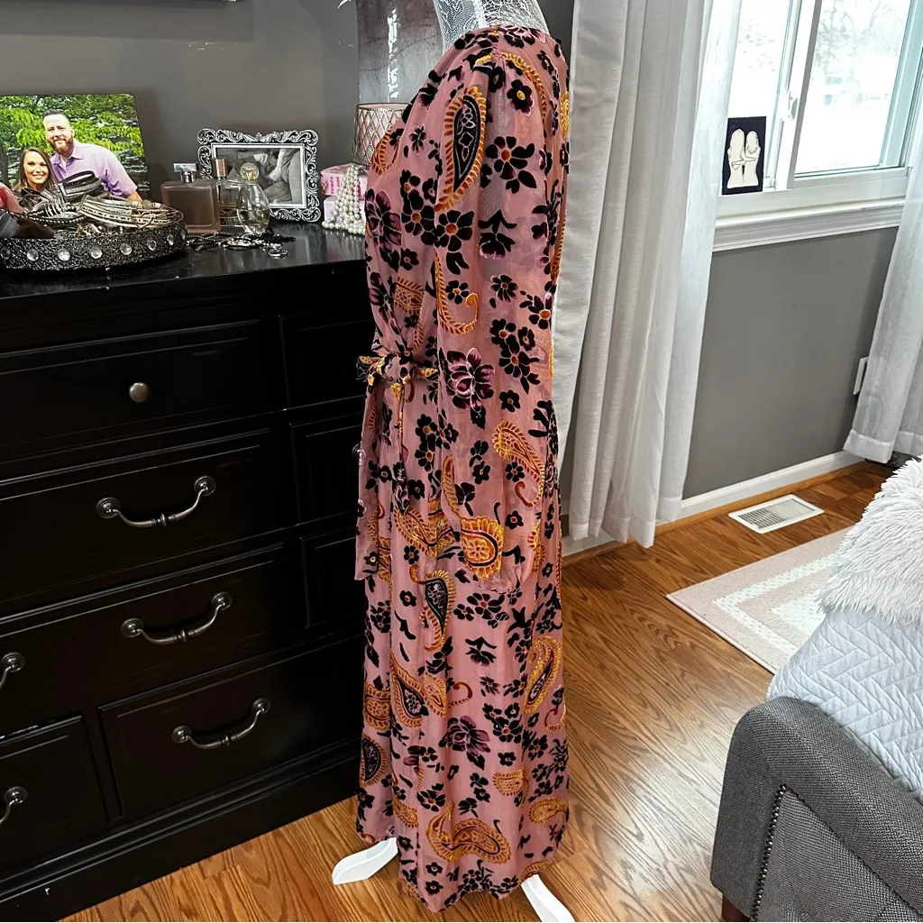 Adelyn Rae Velvet Burnout Paisley Wrap Midi Dress | Boho Romantic | L - Image 8