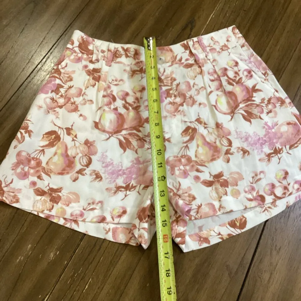 Paige High Rise Floral Fruit Mecca Orange Tabby Shorts Pleated viscose Sz 6 NWT - Image 7