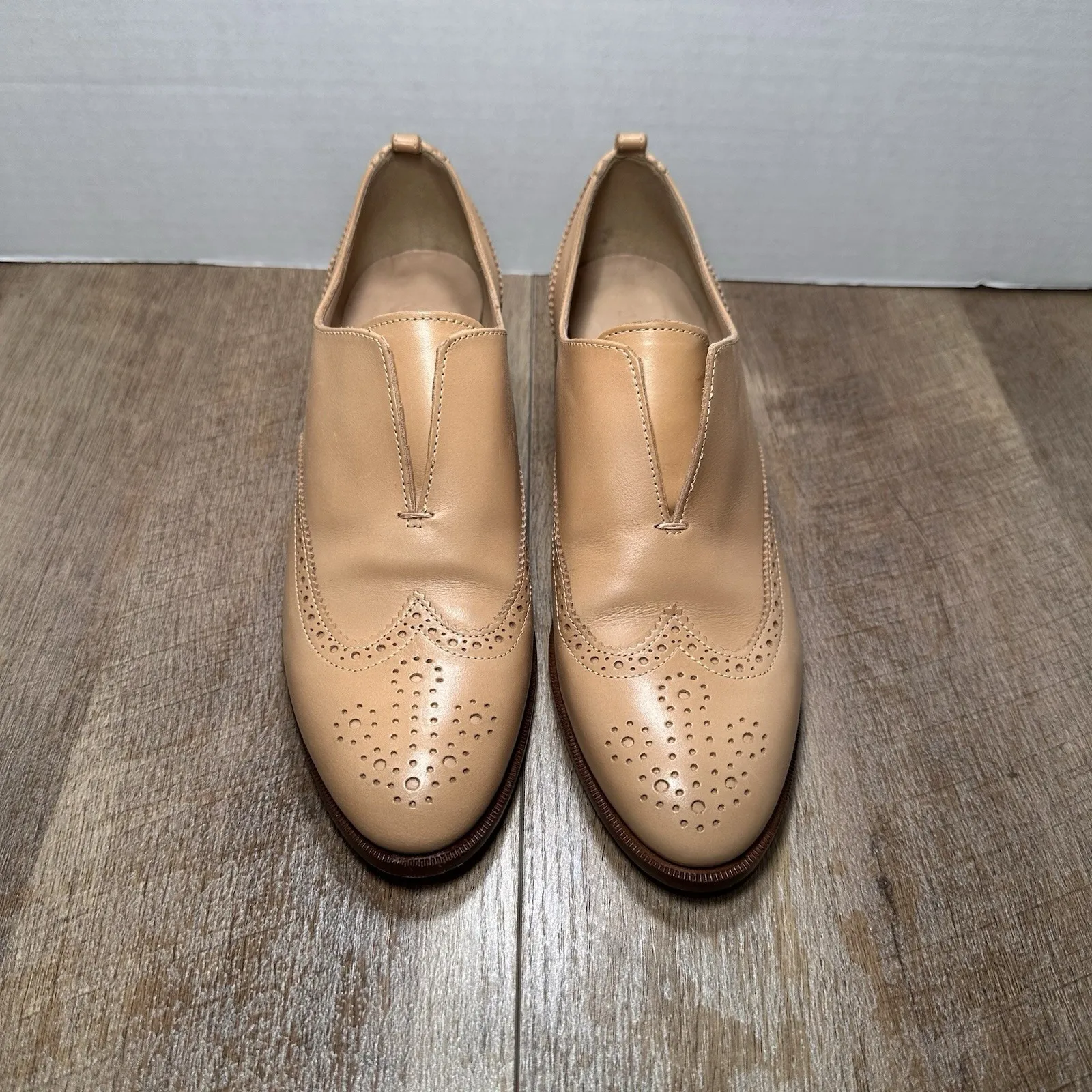 J.Crew Slip On Leather Oxfords Leather Sz 9‎ Shoes Toasted Wheat Made In Italy - Image 3