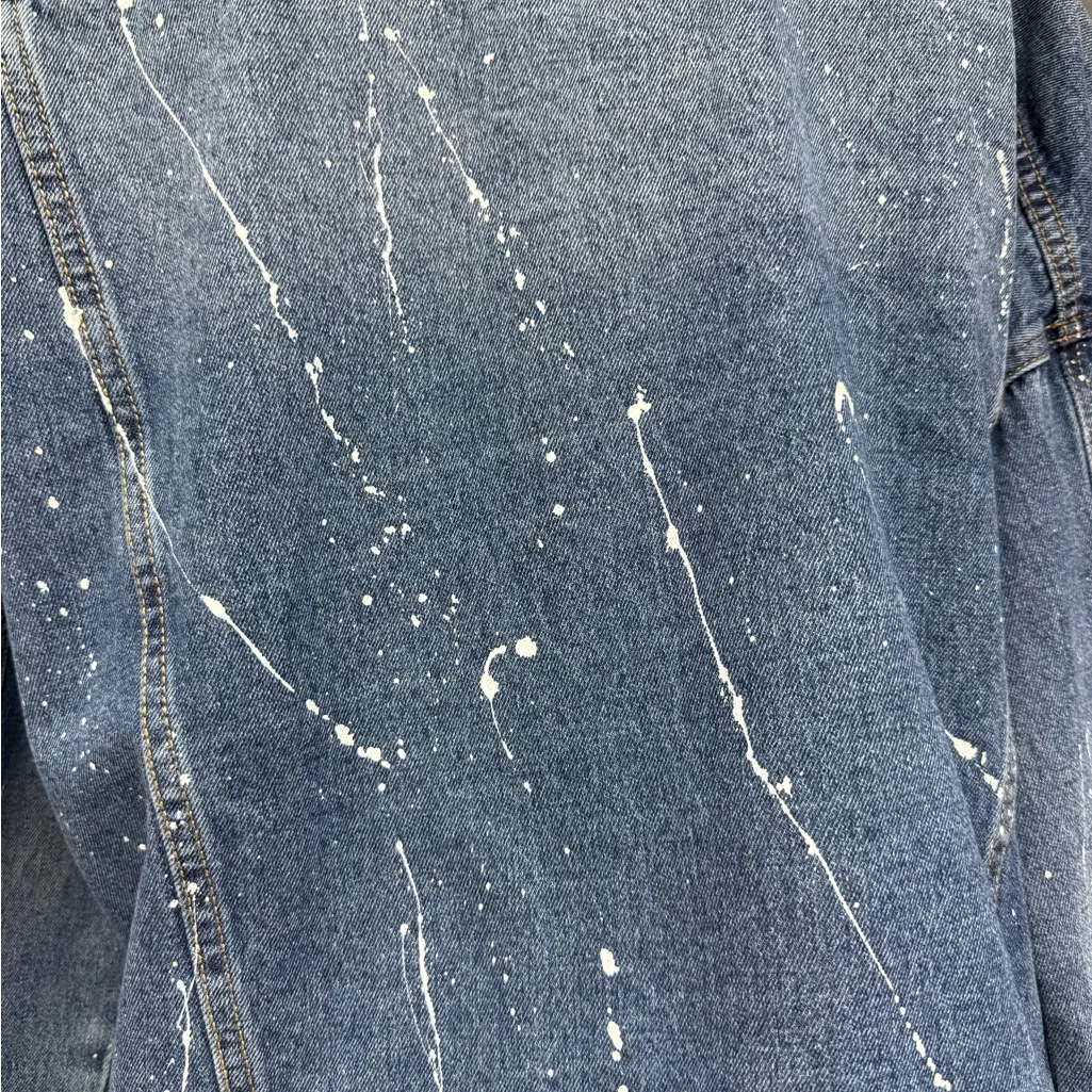 O&O Blue Paint Splatter Cropped Denim Jacket Size Large Casual Denim Jacket - Image 10