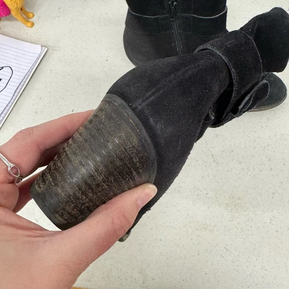 Paul Green Black Suede Stacked Heel Ankle Boots Womens 6.5 Leather Classic Fall - Image 3