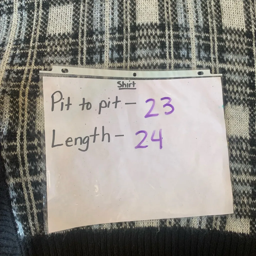 Nine West Sweater XL Black White Light Blue Plaid Knit Puff Sleeves Thick Warm - Image 6