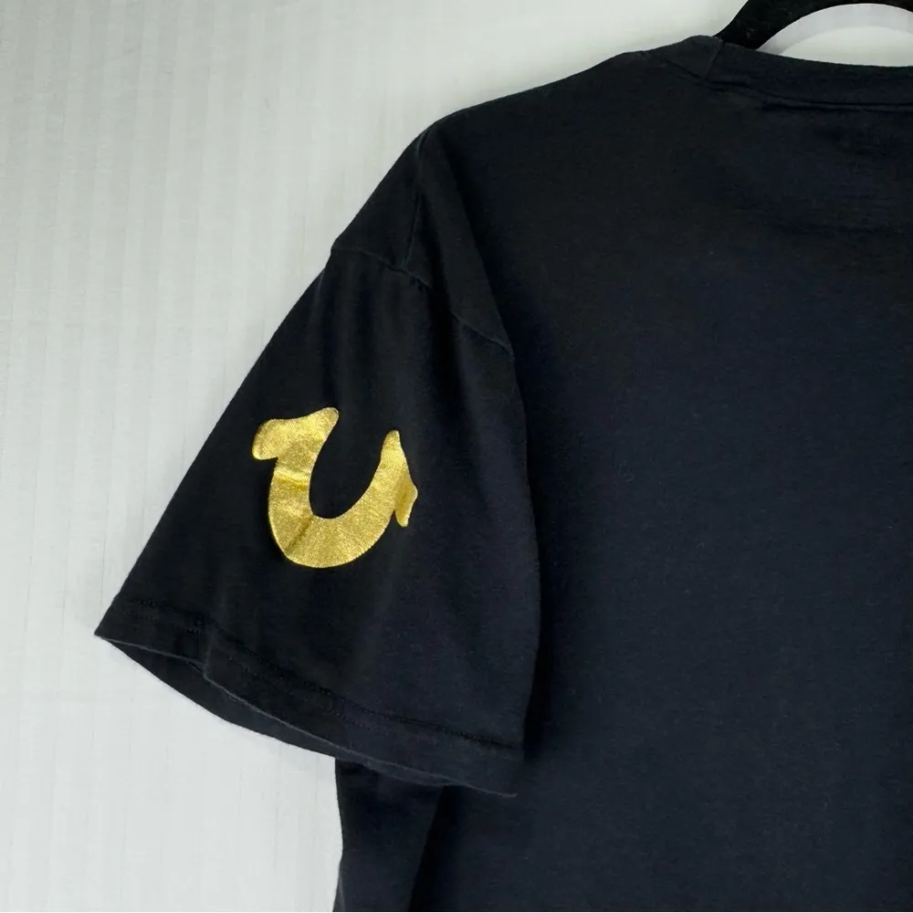 True Religion Black Crewneck Short-Sleeve T-Shirt Women’s Large Gold Horseshoe - Image 4
