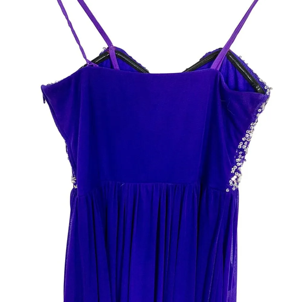 B. Darlin Hi-Low Sequin Jewel Cocktail Dress Hoco Purple 11/12 Handkerchief 90’s - Image 8