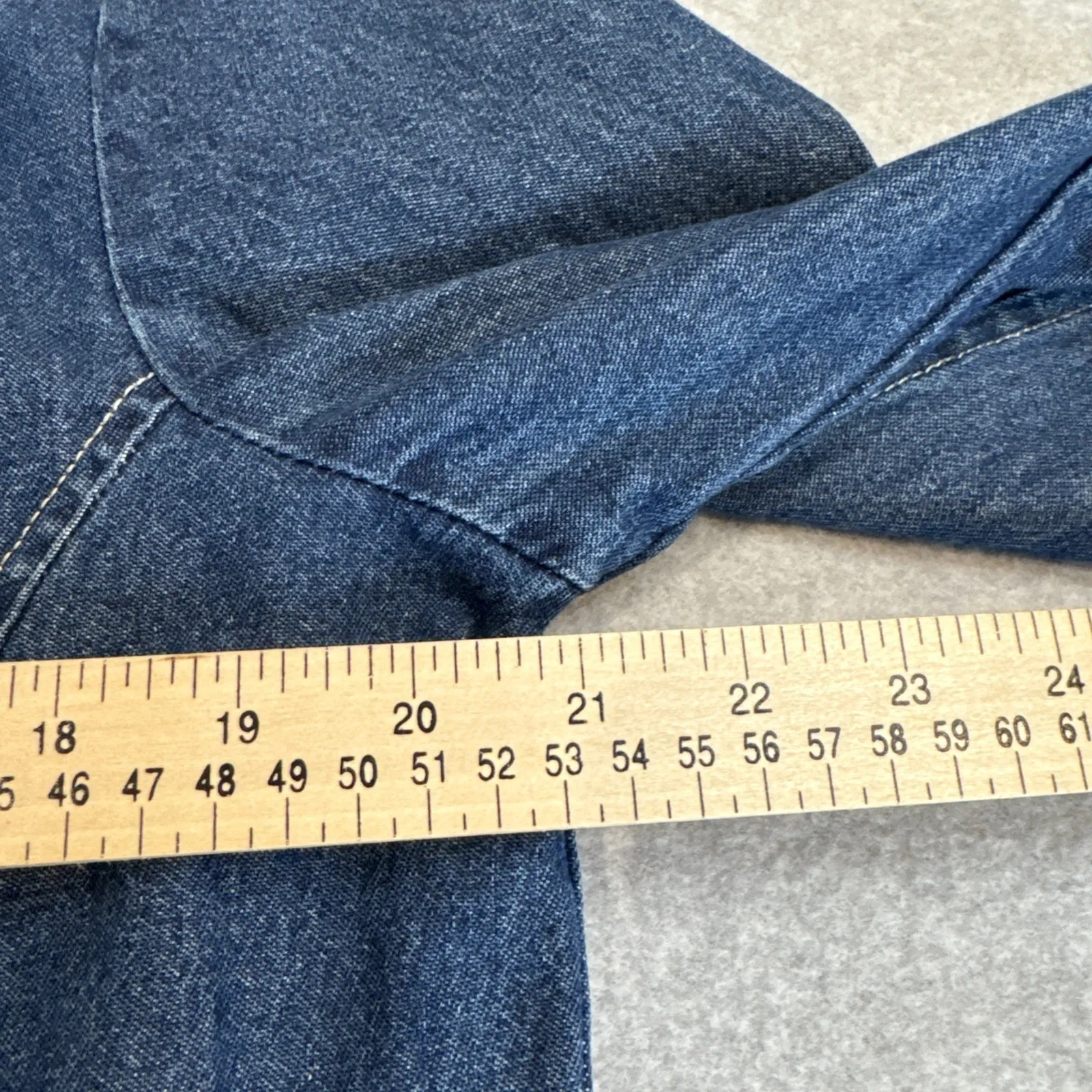 Vintage Hannah Denim Military Jacket Womens Medium Blue Jean Cotton Beaded - Image 14