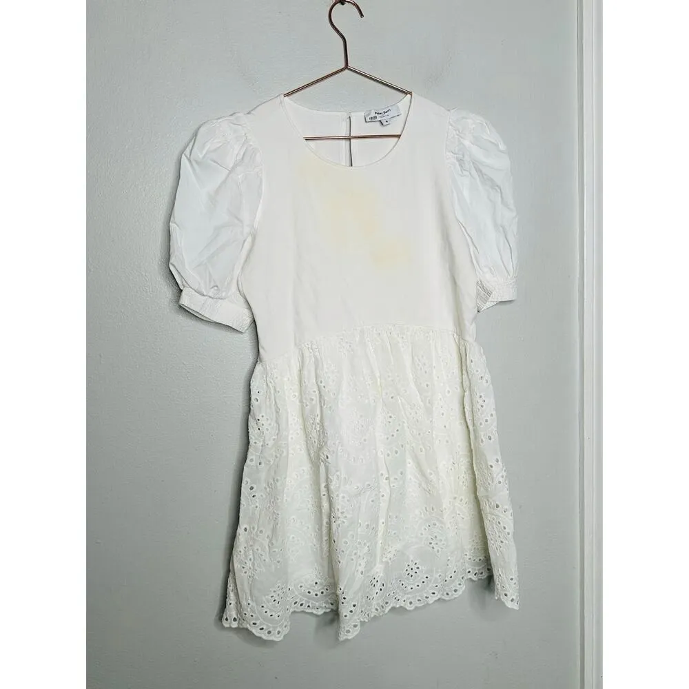 PETER SOM x RTR White 100% Cotton Puff Sleeves Eyelet Embroidered Dress Size 6 - Image 4