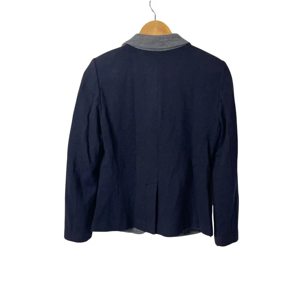 J.Crew Blazer Women 6 Navy Blue Gray Wool Blend Color Block Dark Academia Office - Image 2