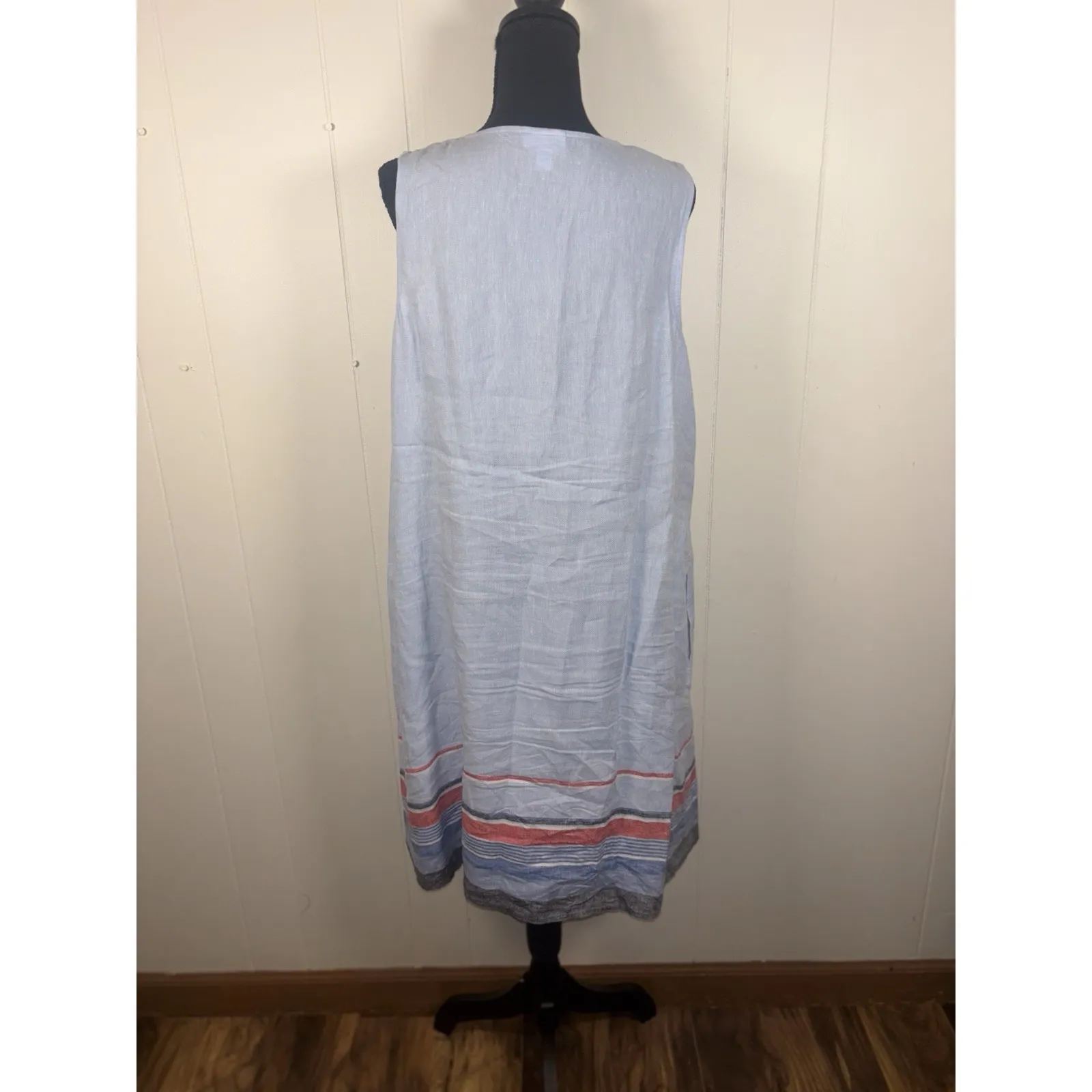 J. Jill Love Linen Blue Sleeveless Tank Dress Size L Midi Pockets Shift Sheath Size L - Image 3