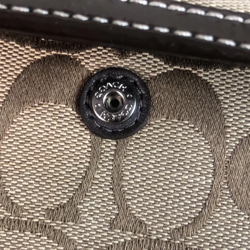 COACH Brown Monogram Silver Twist Lock Bifold Wallet with Contrasting Stitch - Image 14