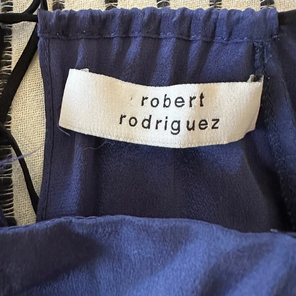 ROBERT RODRIGUEZ | Navy Silk Ruffle High Neck Flutter Tank Blouse | Size Small - Image 5