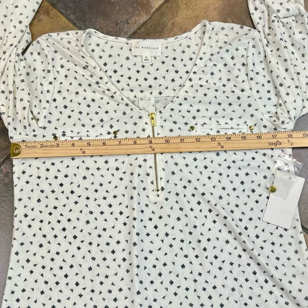 New! NWT The Workshop Zip v-neck 3/4 Sleeve Blouse Medium - Image 9