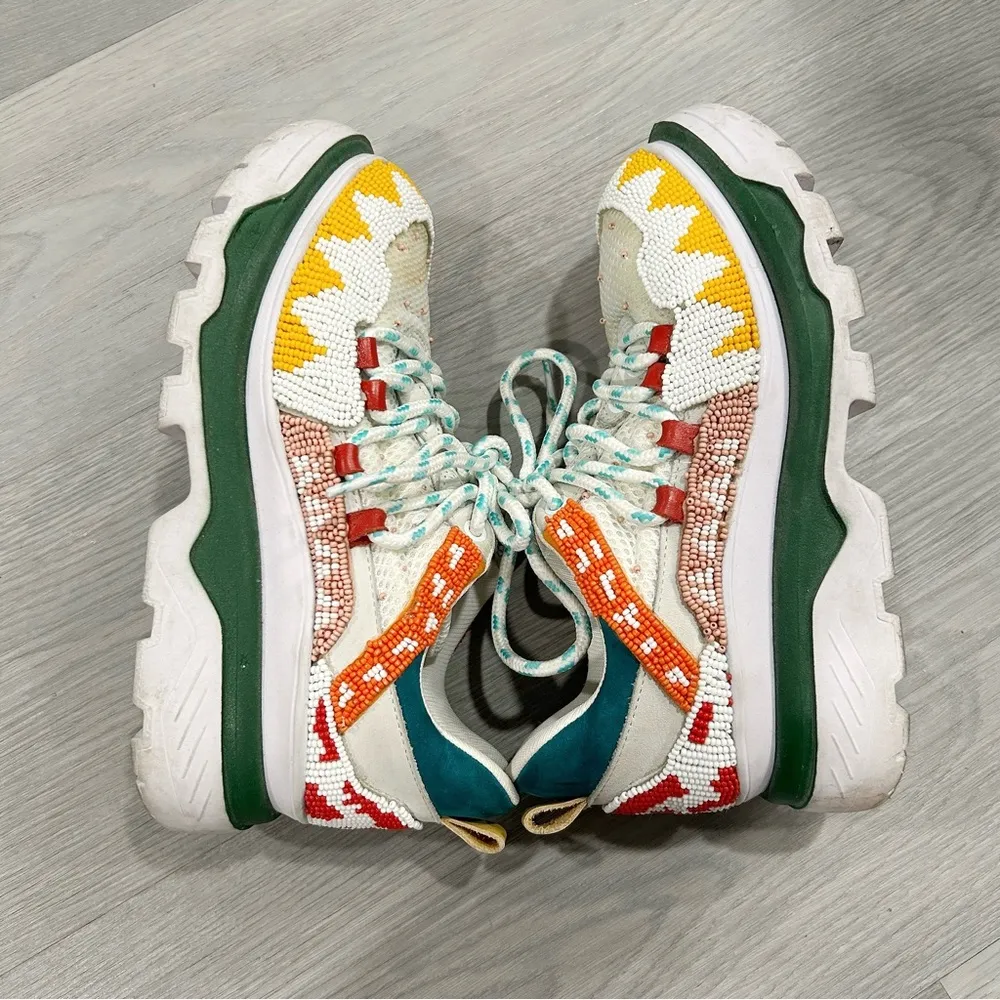 Farm Rio Summer Multi Beaded Chunky Platform Sneakers in White 7 - Image 6