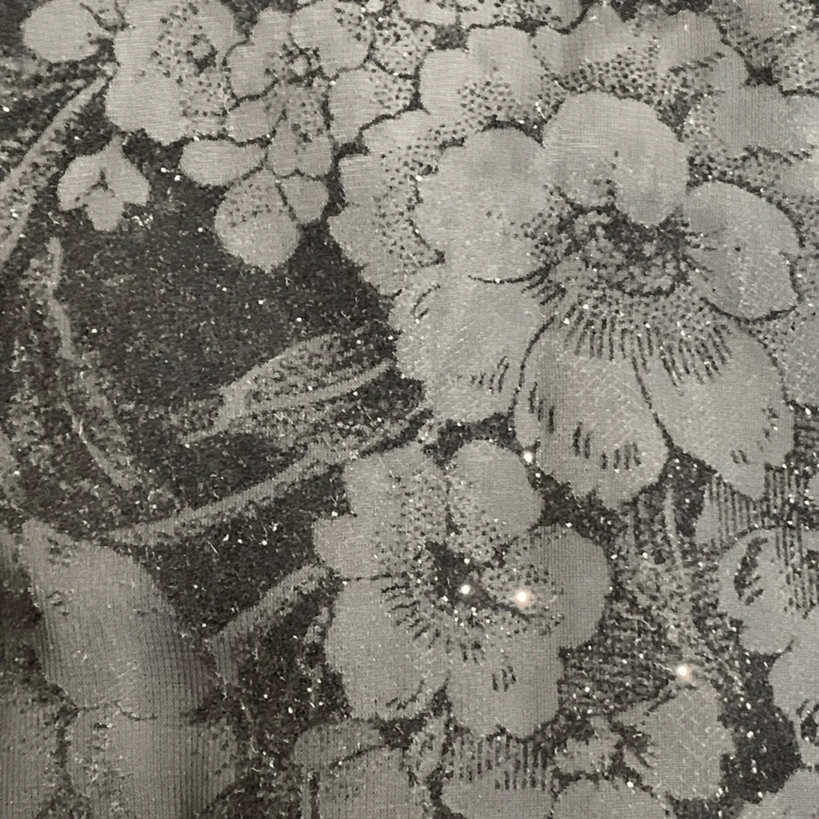 Vintage 90s Zum Zum Black Flocked Floral Fit & Flare Mini Dress Open Back Small - Image 13